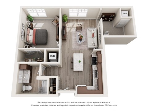 Floor plan for 1 bed, 1 bath, 821 sqft